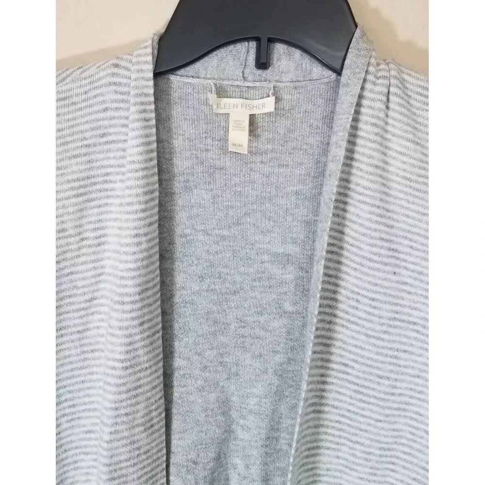 Eileen Fisher Organic Cotton Cashmere Reversible Cardigan Striped Sweater Size M